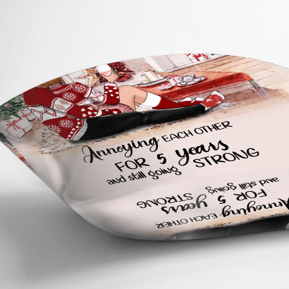 Personalized Hugging Couple Xmas Pillow Cover - Gift Idea For Couple/Anniversary Gift - Annoying Each Other For 5 Years And Still Going Strong