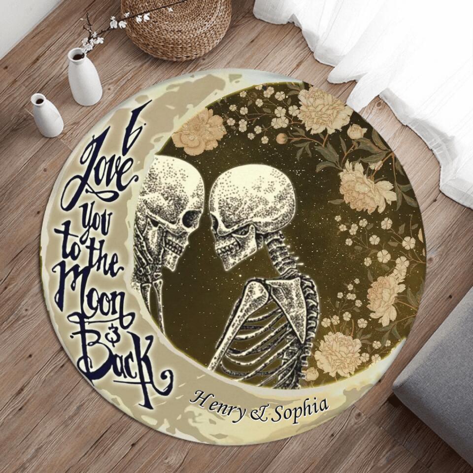 Personalized Couple Skeleton Round Rug - Gift Idea For Couple - I Love You To The Moon & Back