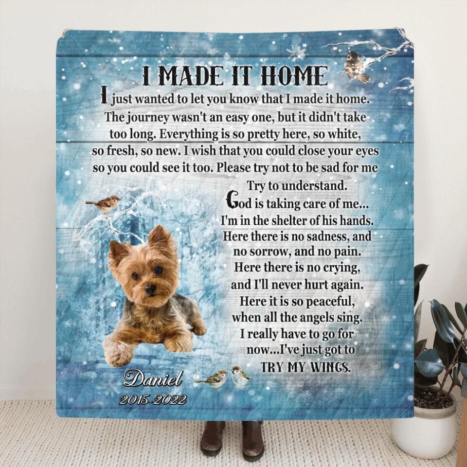 Personalized Memorial Pet Quilt/Fleece Blanket - Upload Photo - Memorial Gift Idea Dog/Cat Lover - I Made It Home