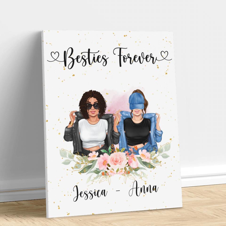 Personalized Besties Vertical Canvas - Gift For Best Friends - Besties Forever