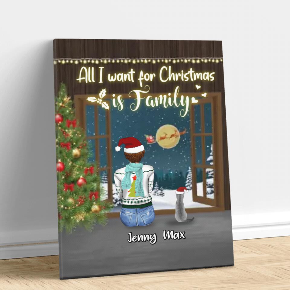 Personalized Christmas Family Canvas - Gift Idea For Family/Christmas - Couple/Parents With Up To 3 Kids And 3 Pets - All I Want For Christmas Is Family
