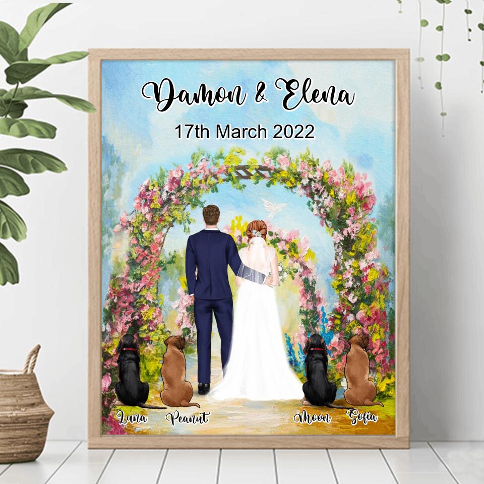 Personalized Wedding Poster - Wedding Gift For Couple - Up to 4 Dogs
