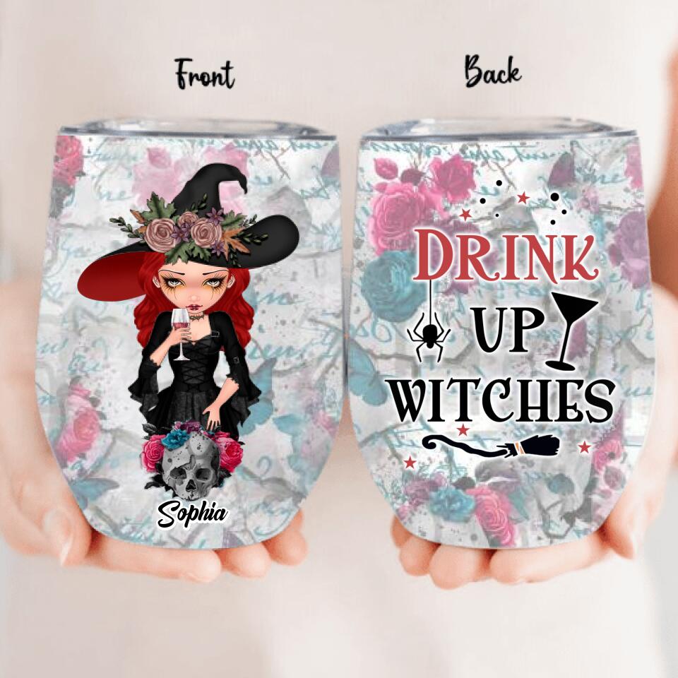 Personalized Witch Wine Tumbler - Halloween Gift Idea - Drink Up Witches