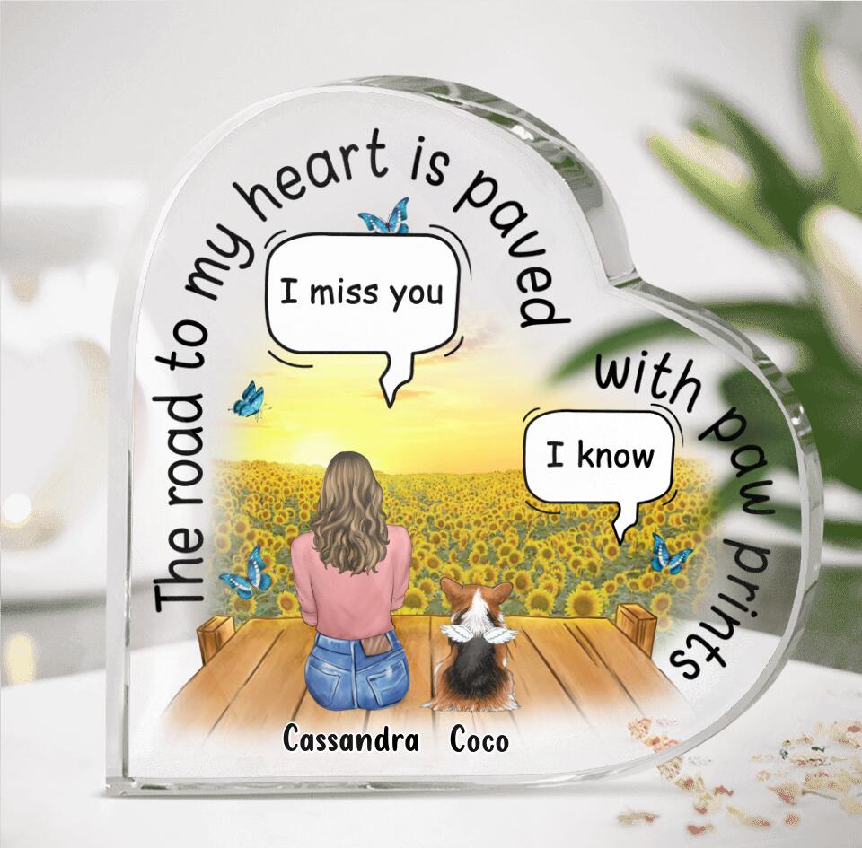 Personalized Memorial Pet Crystal Heart - Up to 4 Kids - Memorial Gift Idea For Dog/Cat Lover - The Road To My Heart Is Paved With Paw Prints
