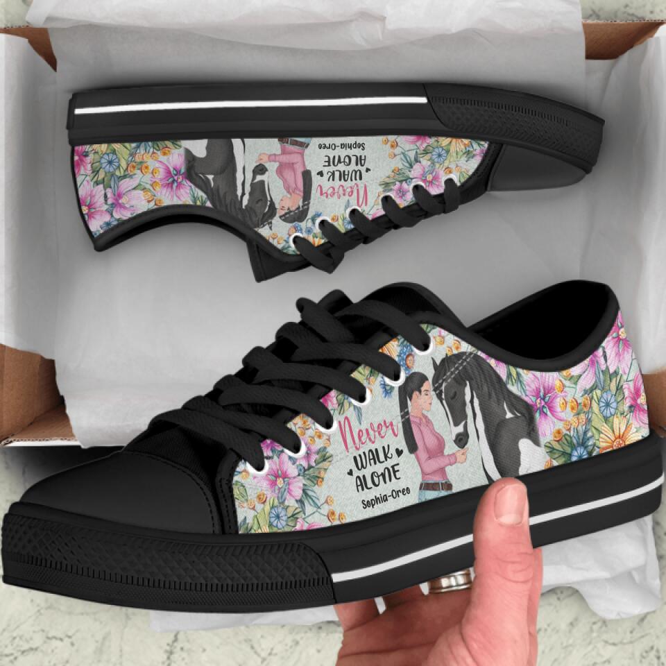 Personalized Horse Mom Low Top Sneakers - Gift Idea For Horse Lover with up to 3 Horses - Never Walk Alone