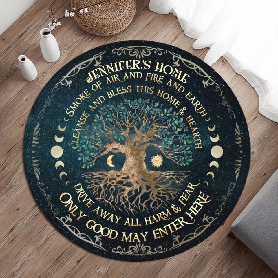 Personalized Tree Round Rug - Gift Idea For Wicca/Pagan Decor - Smoke Of Air And Fire And Earth