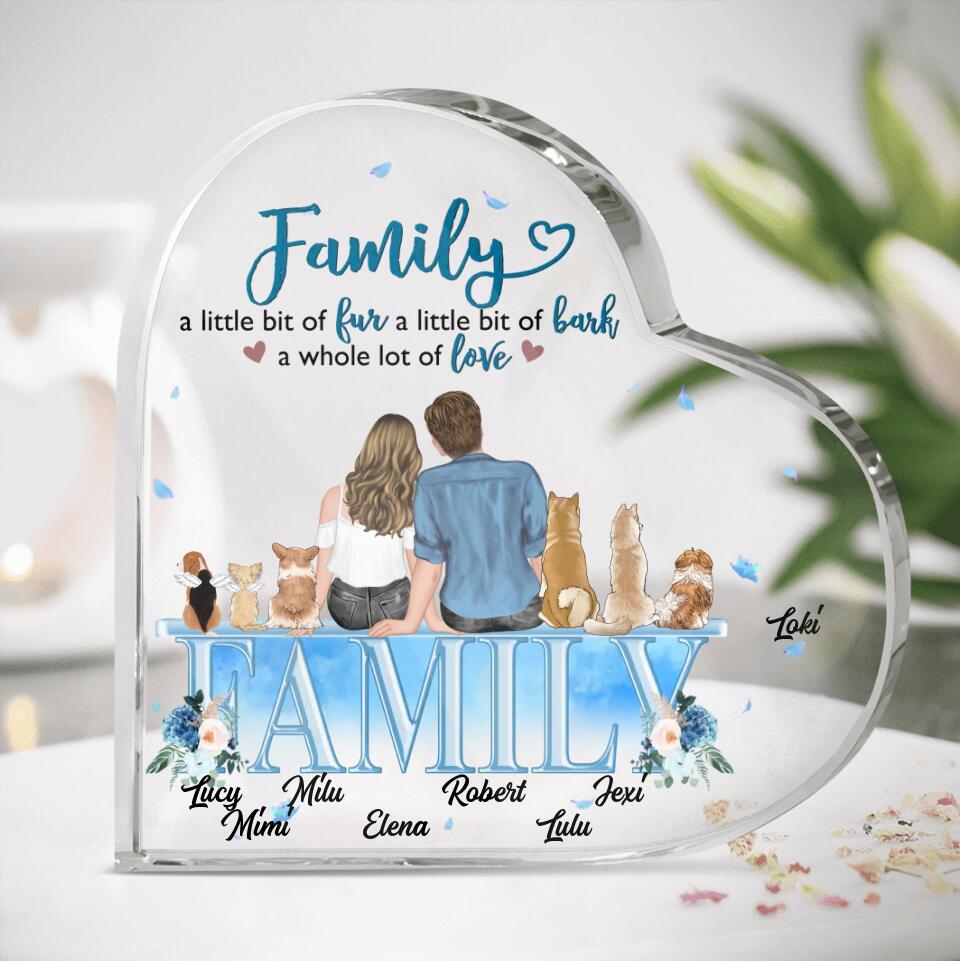 Personalized Couple With Dogs Crystal Heart - Gift Idea For Couple/Dog Lovers - Up to 6 Dogs - Family A Little Bit Of Fur A Little Bit Of Bark A Whole Lot Of Love
