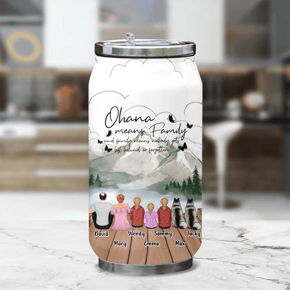 Personalized Family Soda Can Tumbler - Up to 4 Pets - Gift Idea for Father's Day/Mother's Day/Family - Ohana Means Family And Family Means Nobody Gets Left Behind Or Forgotten