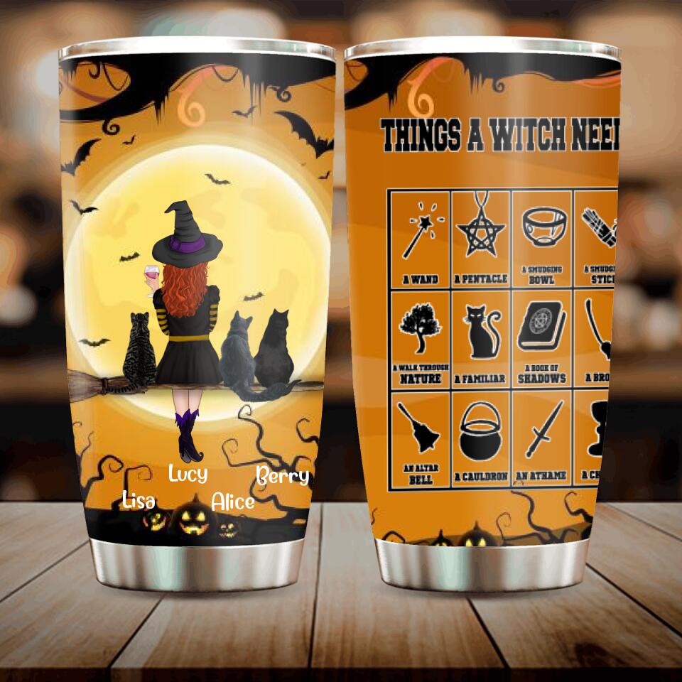 Personalized Witch Tumbler - A Witch With Up to 3 Cats - Things A Witch Needs - B16ZKZ