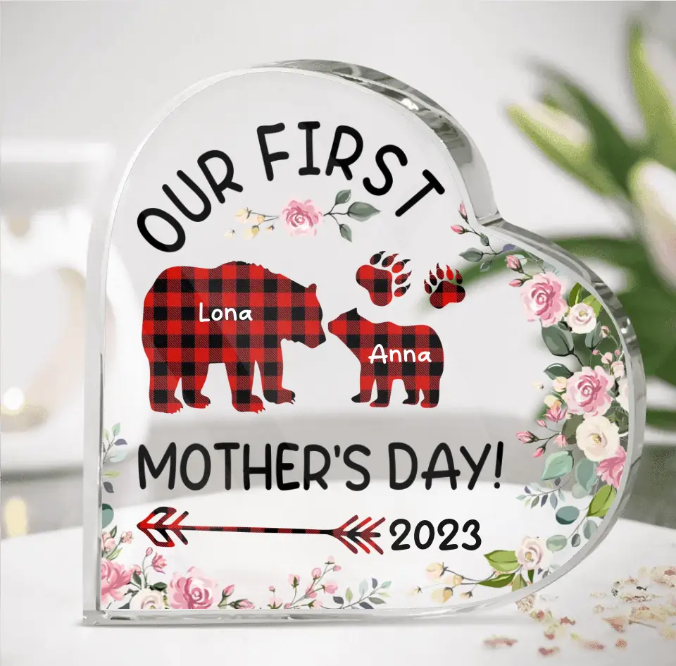 Personalized Bear Acrylic Plaque - Gift Idea For Mother's Day - Our First Mother's Day