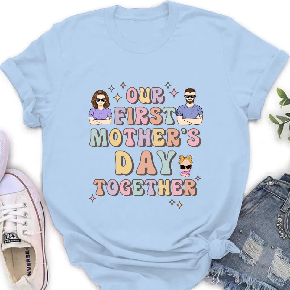 Personalized Family Baby Onesie/Kid T-Shirt/T-Shirt - Up to 3 Children - Gift Idea for Family/Mother's Day - Our First Mother's Day Together