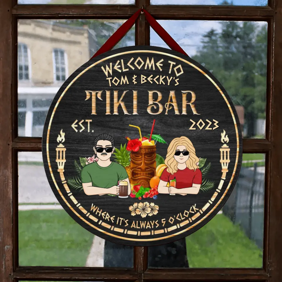 Personalized Couple Wooden Sign - Gift Idea for Couple - Welcome To Tiki Bar