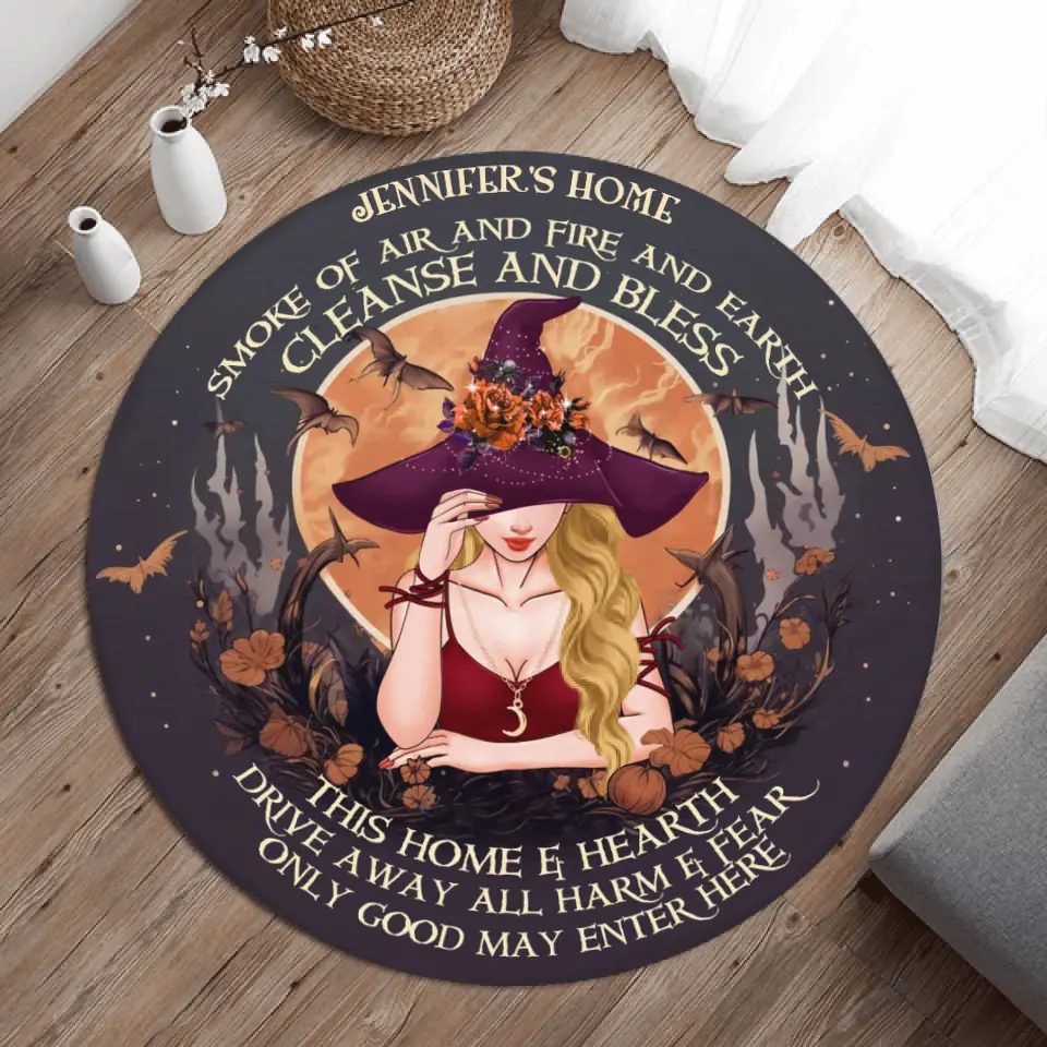 Personalized Witch Round Rug - Gift Idea For Halloween/Wicca Decor/Pagan Decor - Smoke Of Air And Fire And Earth Cleanse And Bless This Home
