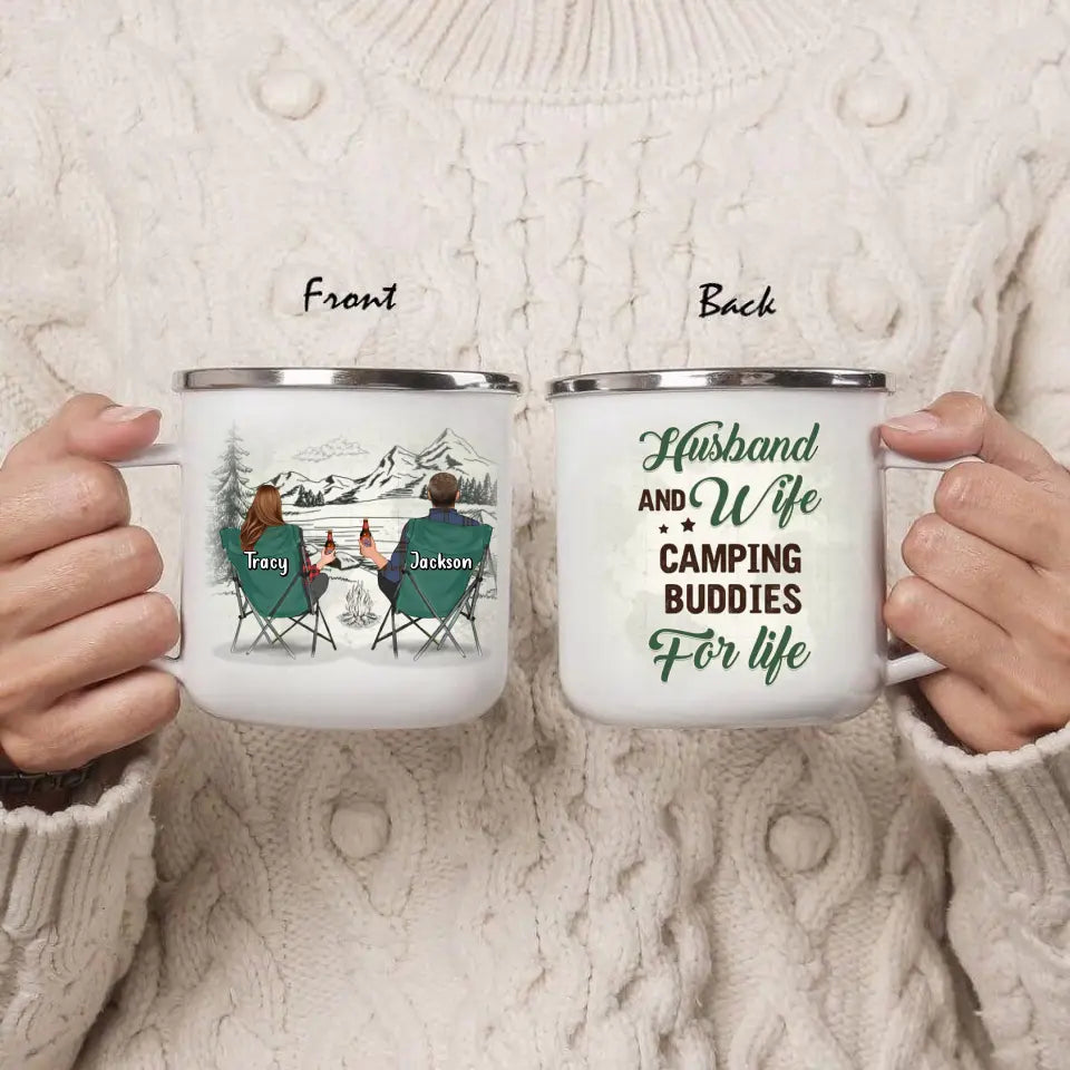 Personalized Camping Enamel - Best Gift For Camping Lover/Couple - Husband And Wife Camping Buddies For Life