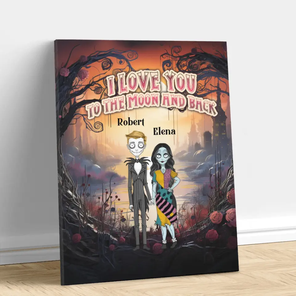 Personalized Horror Vertical Canvas - Gift Idea For Couple/Halloween - I Love You To The Moon & Back