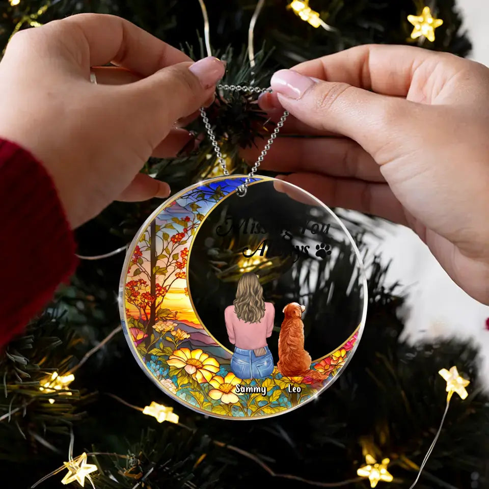 Personalized Memorial Pet Circle Acrylic Ornament - Up to 3 Pets - Memorial Gift Idea For Dog/Cat/Rabbit Owners - Missing You Always