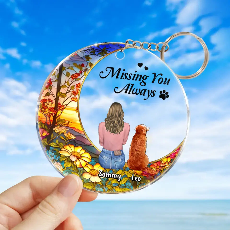 Personalized Memorial Pet Acrylic Keychain - Up to 3 Pets - Memorial Gift Idea For Dog/Cat/Rabbit Owners - Missing You Always