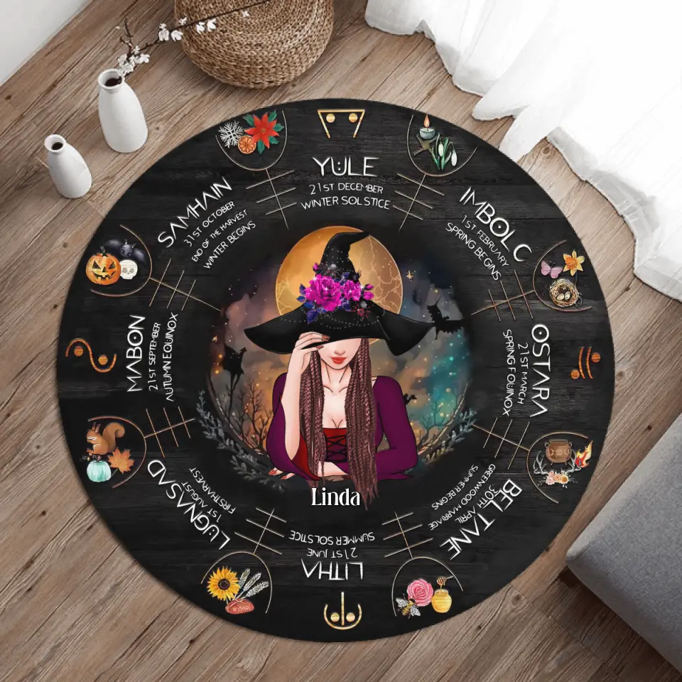 Personalized Witch Round Rug - Gift Idea For Halloween/Wicca Decor/Pagan Decor
