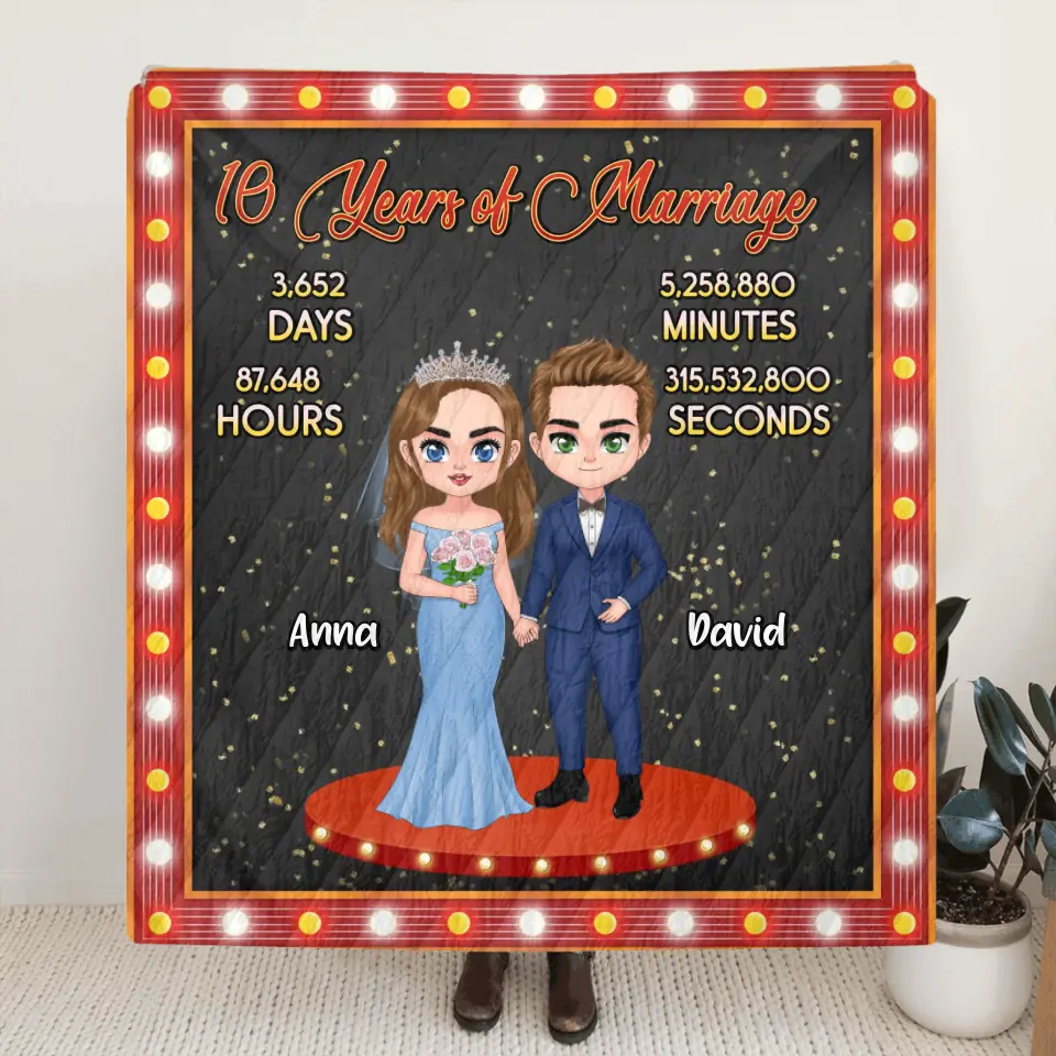 Personalized Wedding Fleece Throw Blanket/Quilt - Anniversary/Wedding Gift Idea for Couple - Years Of Marriage