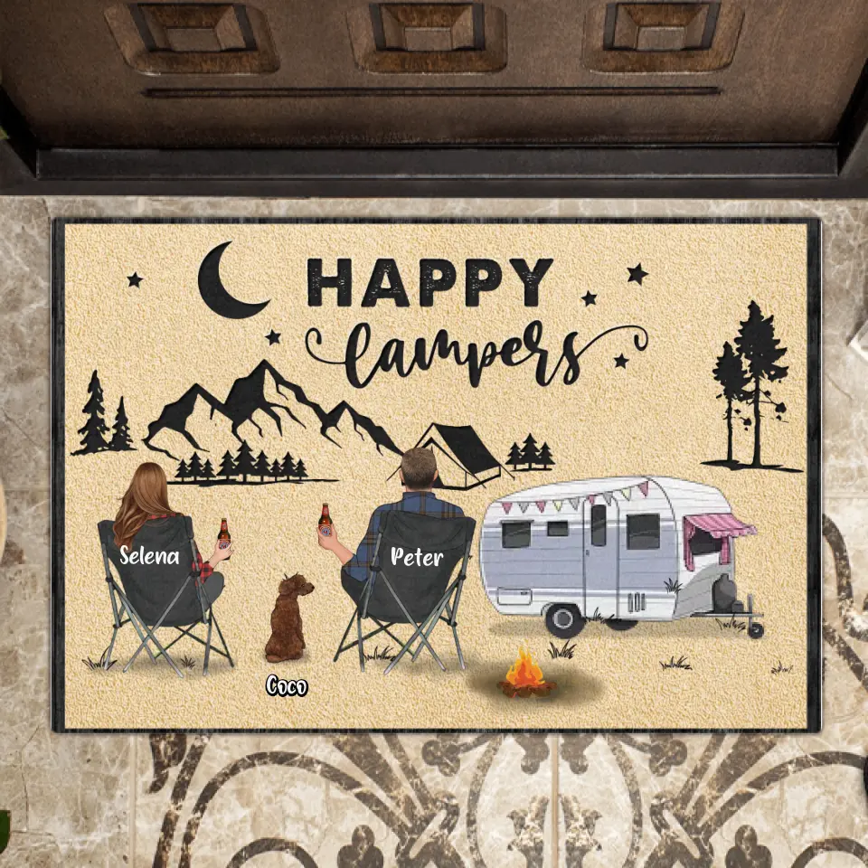 Personalized Couple Camping Doormat - Gift Idea For Camping Lovers - Happy Campers