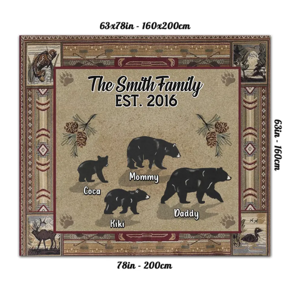 Personalized Camping Family Rug - Up to 9 Bears - Gift Idea for Camping Lovers - The Smith Family EST.2016