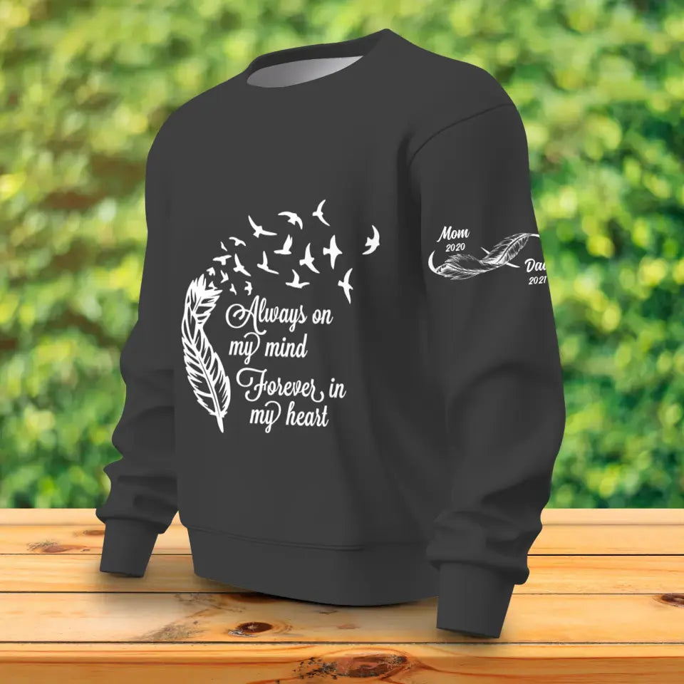 Personalized Always On My Mind Forever In My Heart AOP Sweater - Custom Name - Memorial Gift Idea