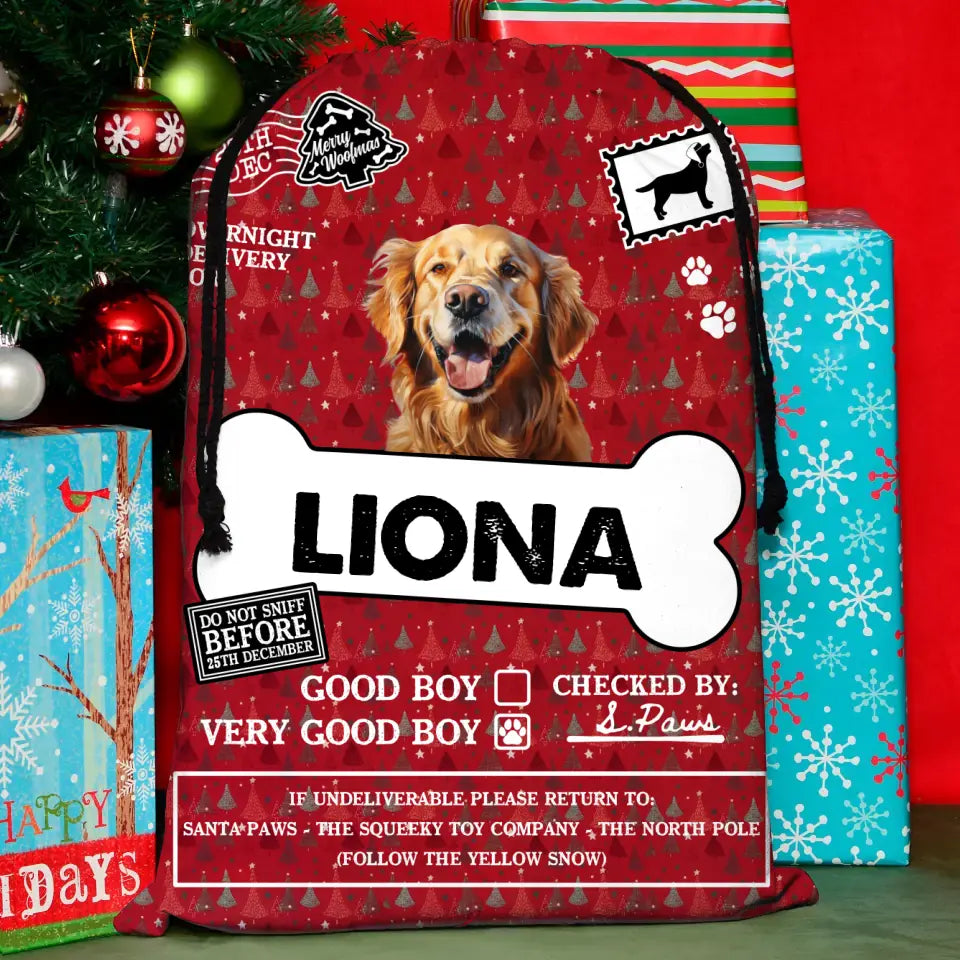Personalized Upload Photo Santa Sack - Gift Idea For Christmas/Pet Lovers - Do Not Sniff Before 25th December