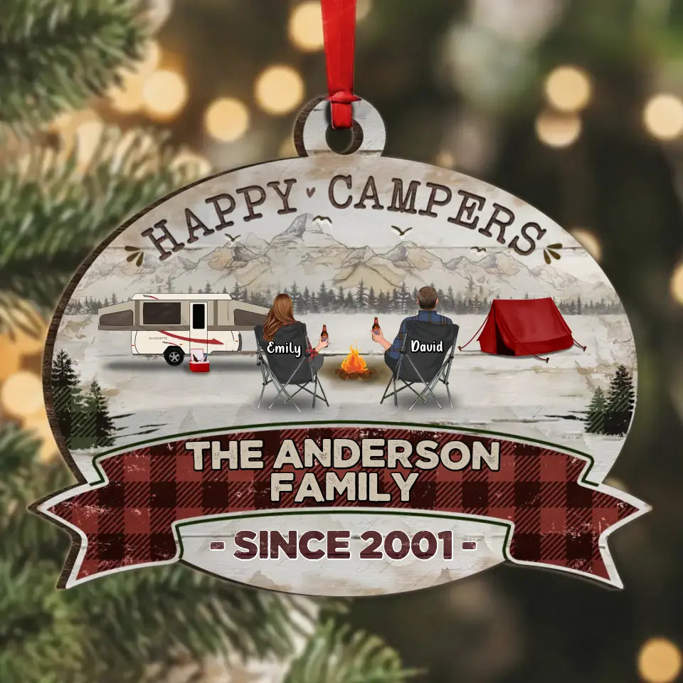Personalized Camping Wooden Ornament - Gift Idea For Camping Lovers/Couple Family - Happy Campers