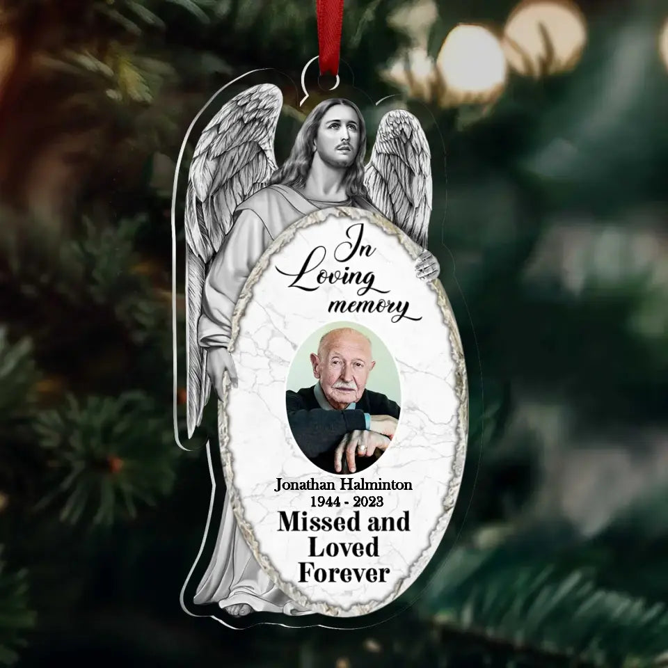 Personalized Jesus Christ Memorial Acrylic Ornament - Upload Photo - Memorial Gift Idea For Christmas/Family Member - In Loving Memory Missed And Loved Forever