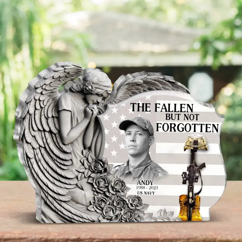 Personalized Memorial Veteran Acrylic Plaque - Upload Photo - Memorial Gift Idea For Veteran - The Fallen But Not Forgotten