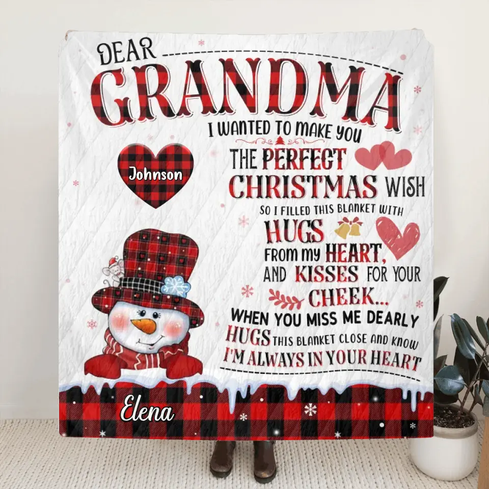 Personalized Grandma Quilt/Fleece Throw Blanket - Gift Idea For Grandma - Up to 4 Grandkids - I'm Always In Your Heart