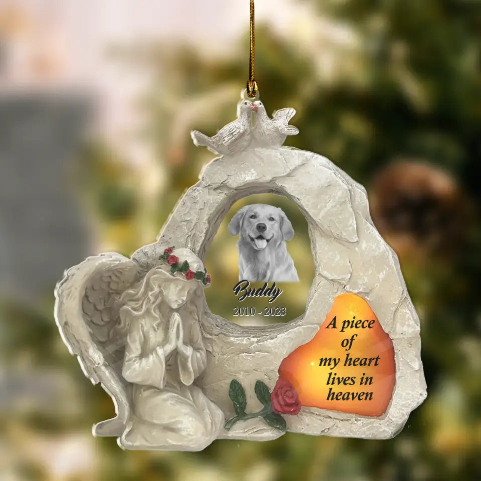 Personalized Memorial Pet Photo Acrylic Ornament - Memorial/Christmas Gift Idea for Pet Owners - A Piece Of My Heart Lives In Heaven