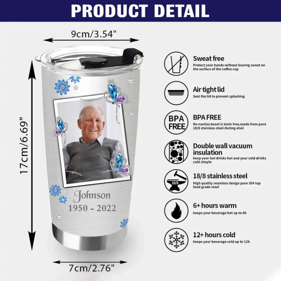 Personalized Memorial Photo Tumbler - Memorial Gift Idea For Family - I'll Hold You In My Heart Until I Can Hold You In Heaven