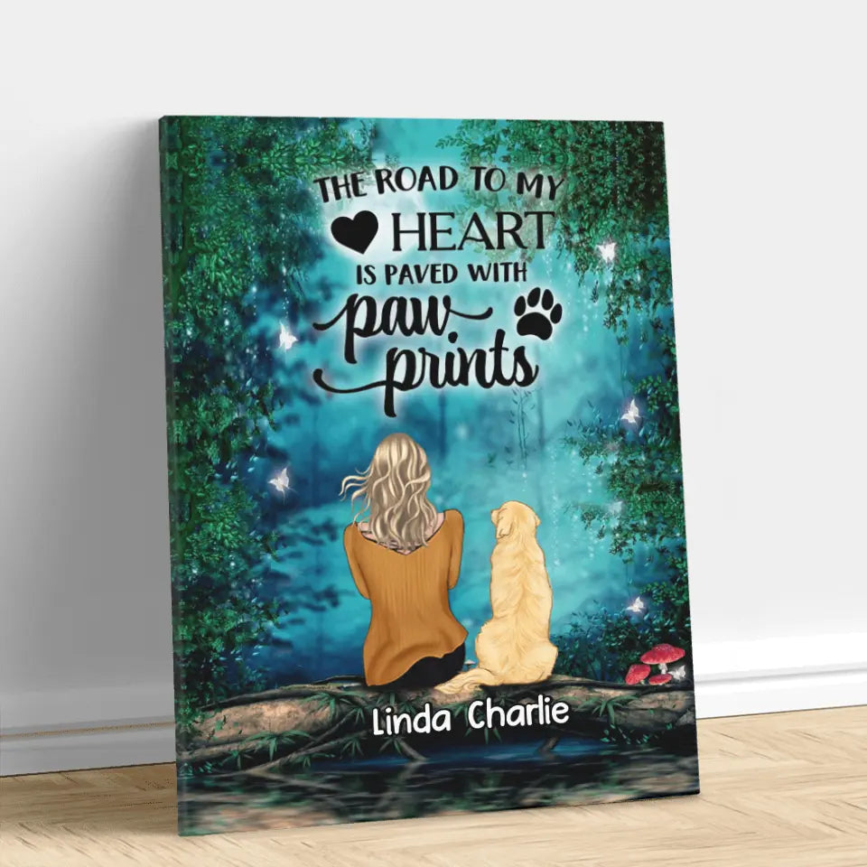 Personalized Memorial Dog Canvas - Up to 5 Dogs - Gift For Dog Lovers - The Road To My Heart Is Paved With Paw Prints