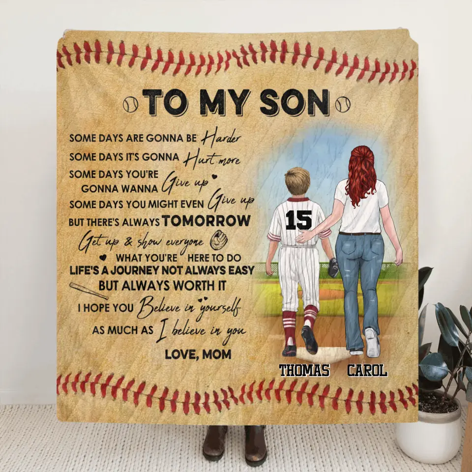 Personalized Baseball Quilt/Fleece Blanket - Christmas/Birthday Gift Idea For Son - To My Son