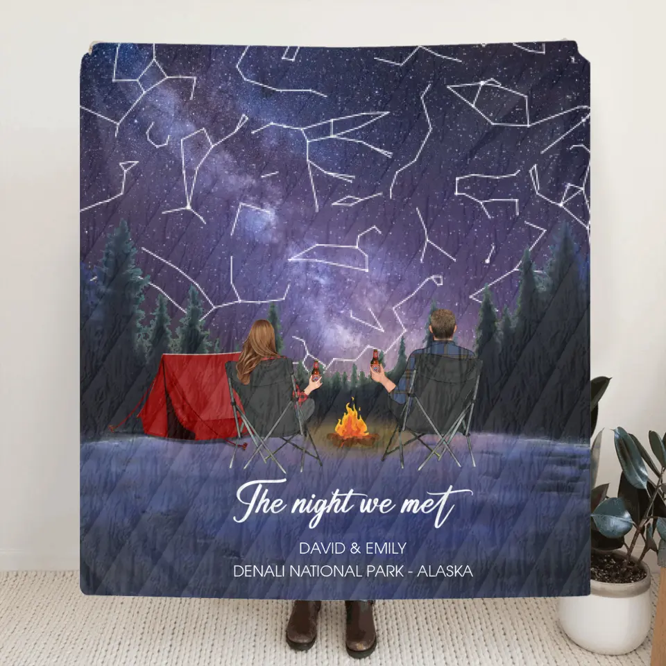 Personalized Camping Couple Fleece Blanket/Quilt - Anniversary Gift for Couple - The Night We Met
