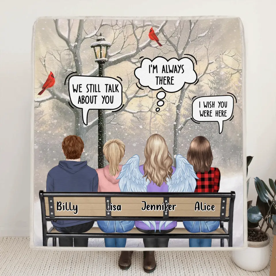 Personalized Memorial Family Quilt/Fleece Blanket - Daughters/Sons With Mom/Dad - Memorial Gift For Family Members - We Still Talk About You