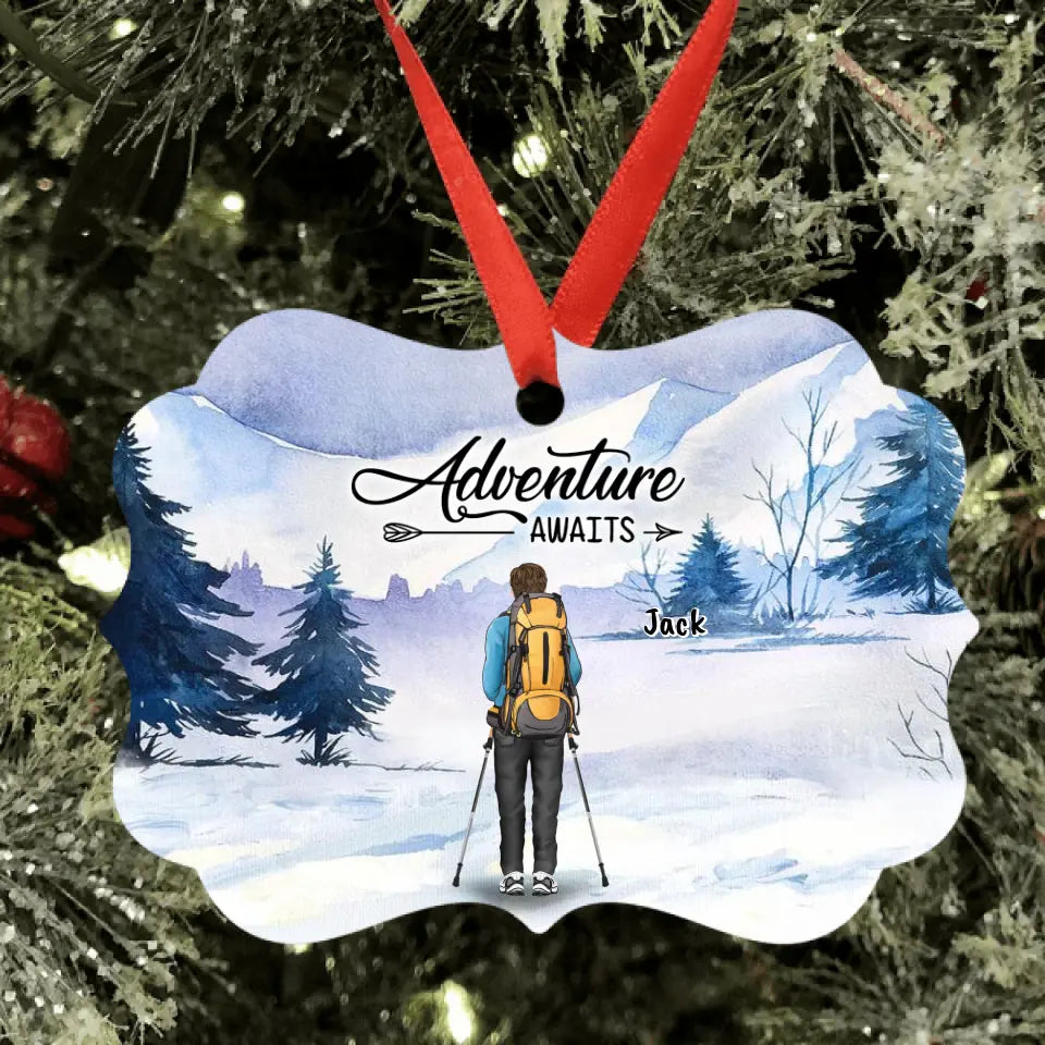Personalized Winter Hiking Rectangle Ornament - Best Gift For Hiking Lover - Adventure Awaits