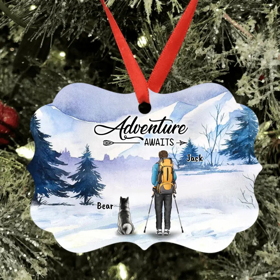 Personalized Winter Hiking Rectangle Ornament - Up to 2 Dogs - Best Gift For Hiking Lover - Adventure Awaits