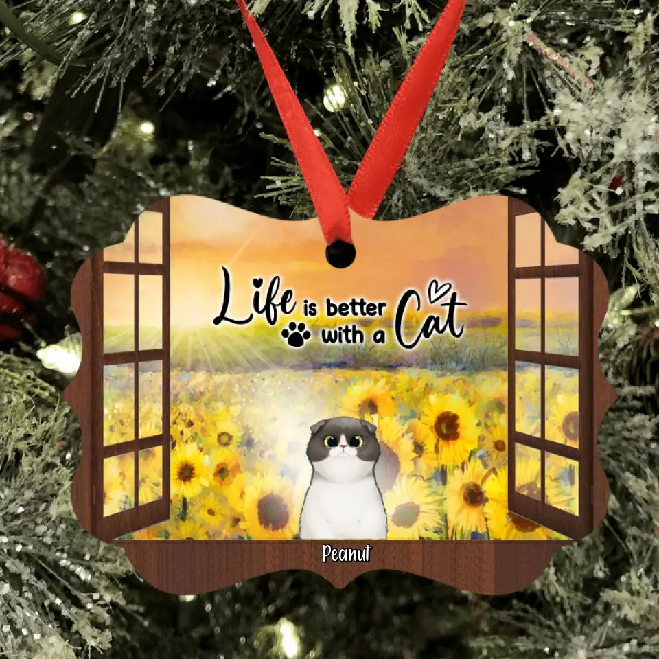 Personalized Cat And Dog Christmas By Window Ornament - Up to 4 Pets - Best Gift For Cat/Dog Lover