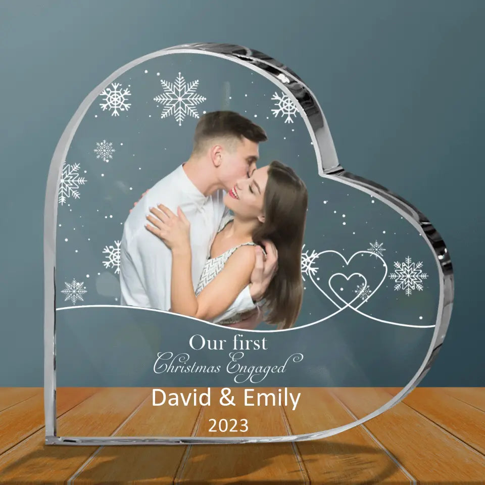 Personalized Couple Photo Crystal Heart - Christmas Gift Idea for Couple - Our First Christmas Engaged/Married