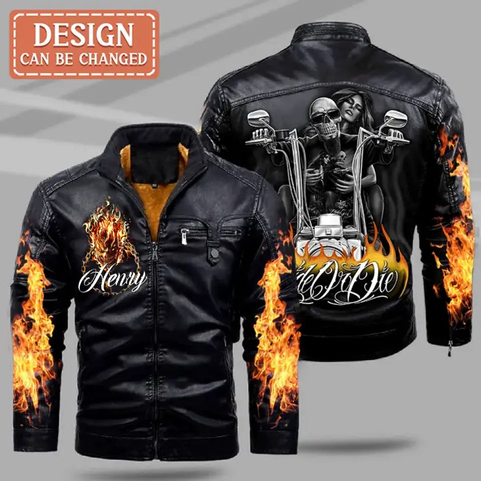 Personalized Biker Fleece Decorative Zipper Leather Jacket - Gift Idea for Biker - Ride Or Die