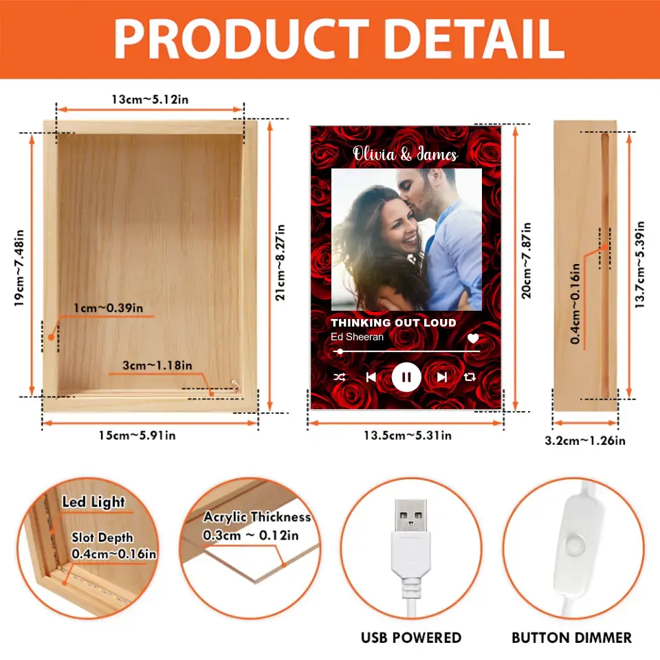 Personalized Couple Favorite Song Picture Frame Light Box - Anniversary/Valentine/Christmas Gift Idea For Couple
