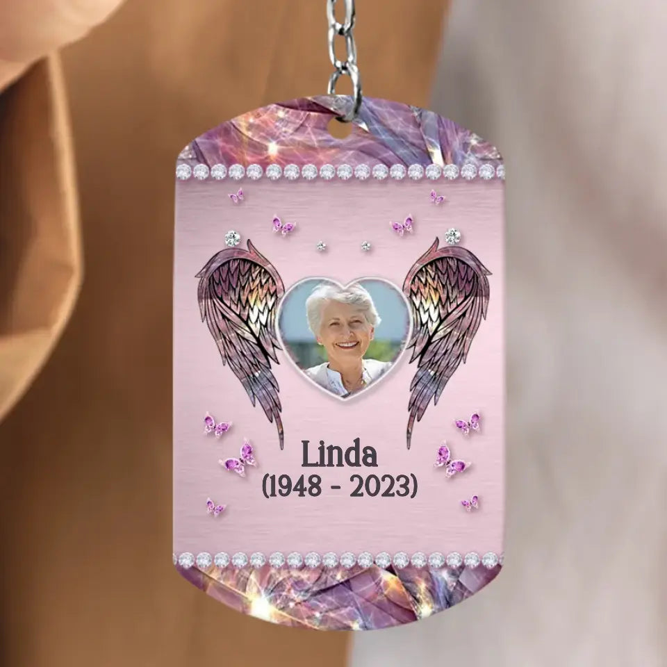 Personalized Memorial Wings Aluminum Keychain - Upload Photo - Memorial Gift Idea For Family Member - Always Loved Never Forgotten Forever Missed