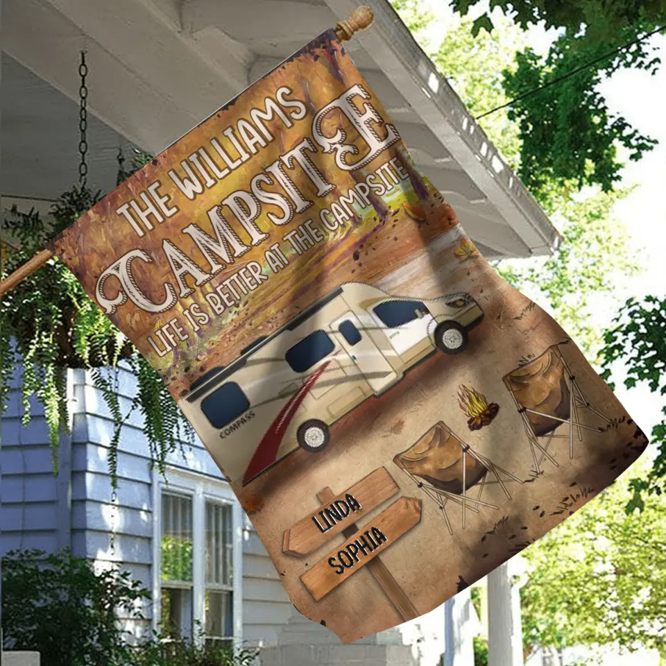 Personalized Camping Flag Sign - Best Gift For Camping Lovers - Life Is Better At The Campsite