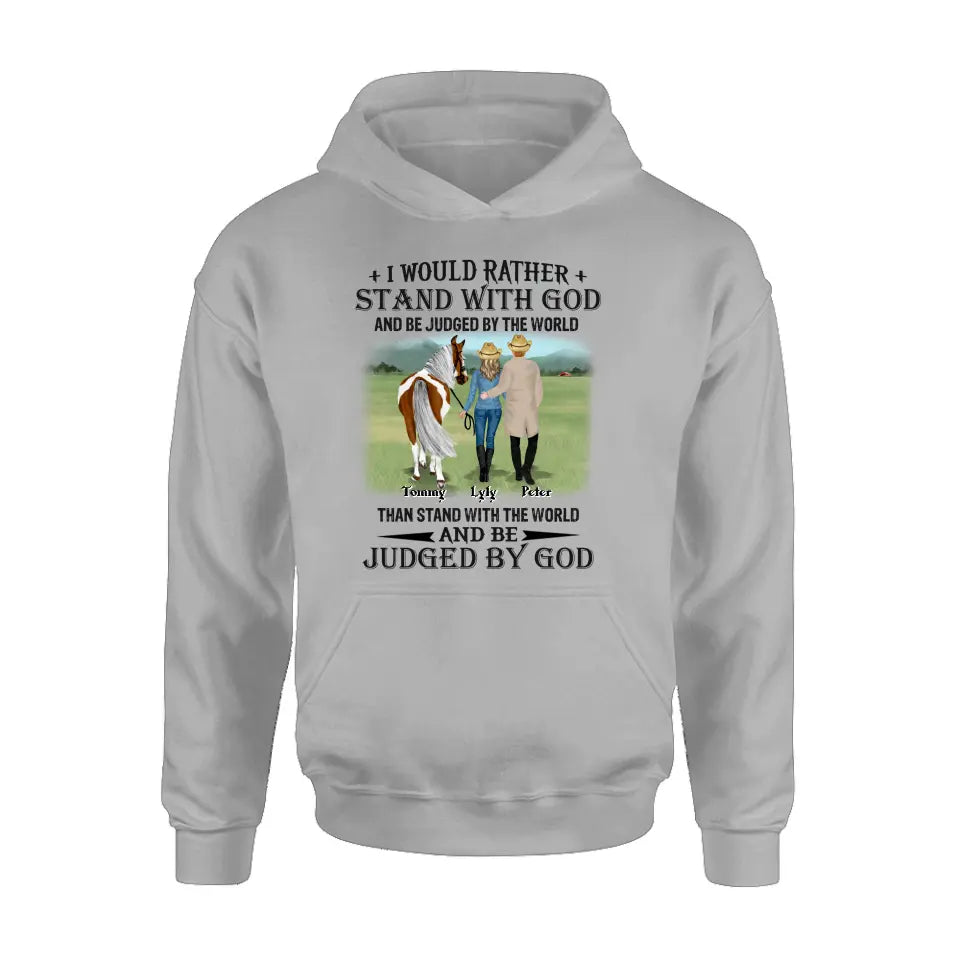 Personalized Horse Couple T-Shirt/Long Sleeve/Sweatshirt/Hoodie - Gift Idea For Couple/Her/Horse Lover - I Would Rather Stand With God