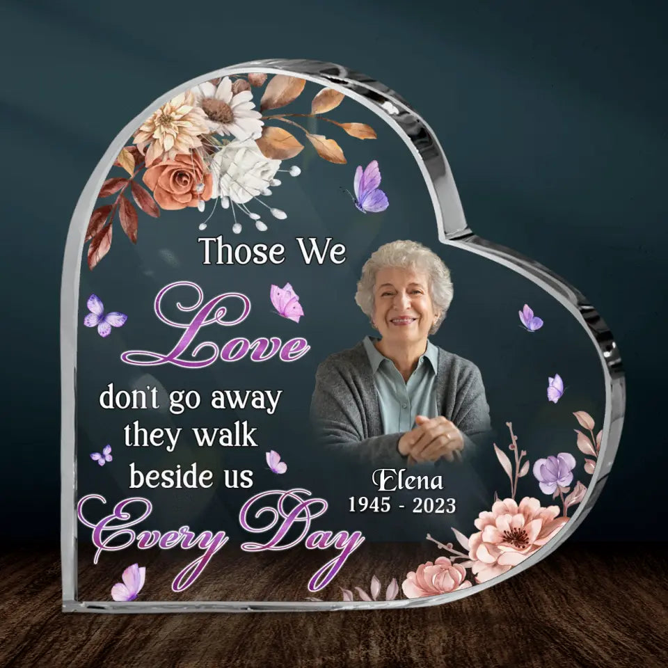 Memorial Crystal Heart - Upload Photo - Memorial Gift Idea For Family - Those We Love Don't Go Away They Walk Beside Us Every Day