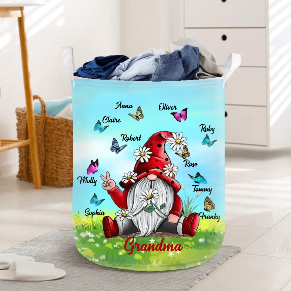 Personalized Grandma Mom Gnome Foldable Laundry Basket - Best Gift Idea For Grandma/Mother's Day - Up to 10 Kids