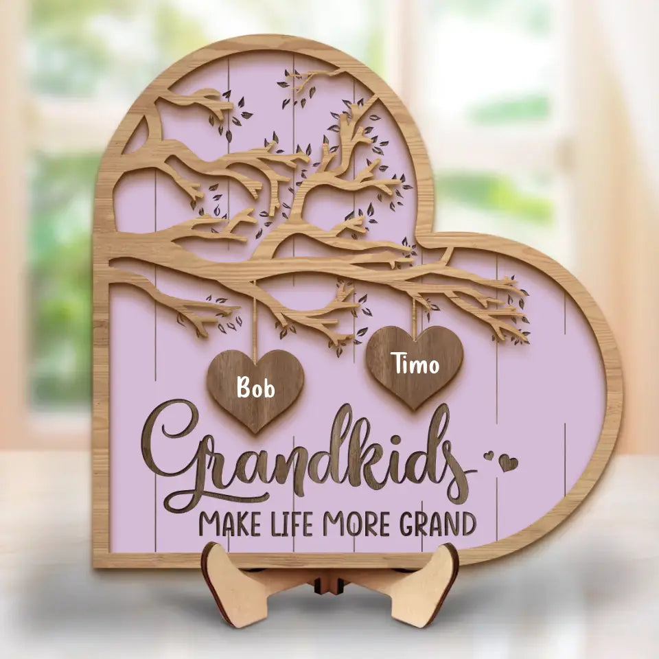 Personalized Grandma 2 Layered Wooden Art - Up to 10 Grandkids - Mother's Day Gift Idea for Grandma - Grandkid Makes Life More Grand