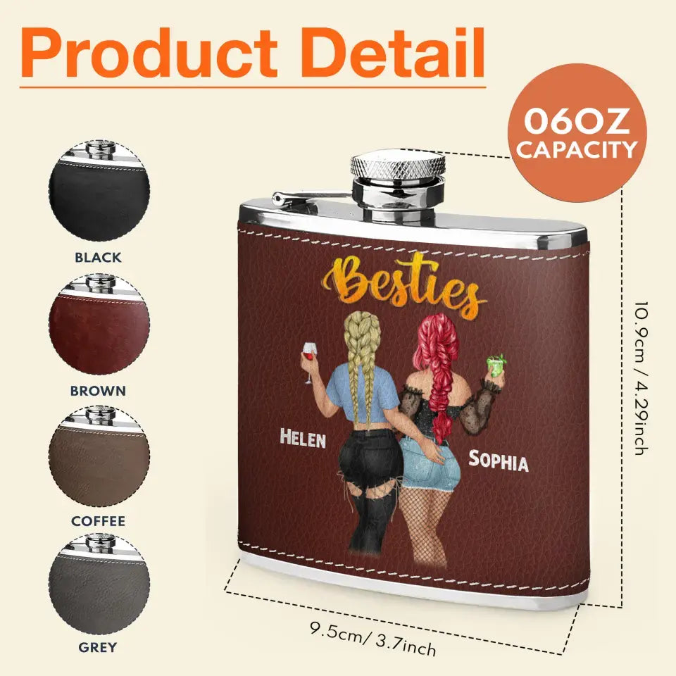 Personalized Besties Leather Flask - Gift Idea For Friends - If It Isn't Miss Never Drinking Again Drinking Again